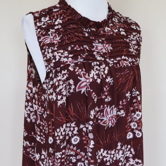 ANN TAYLOR LOFT Size 10 Maroon Beige Tan Skirt Blouse Set Sleeveless Career - Picture 7 of 14